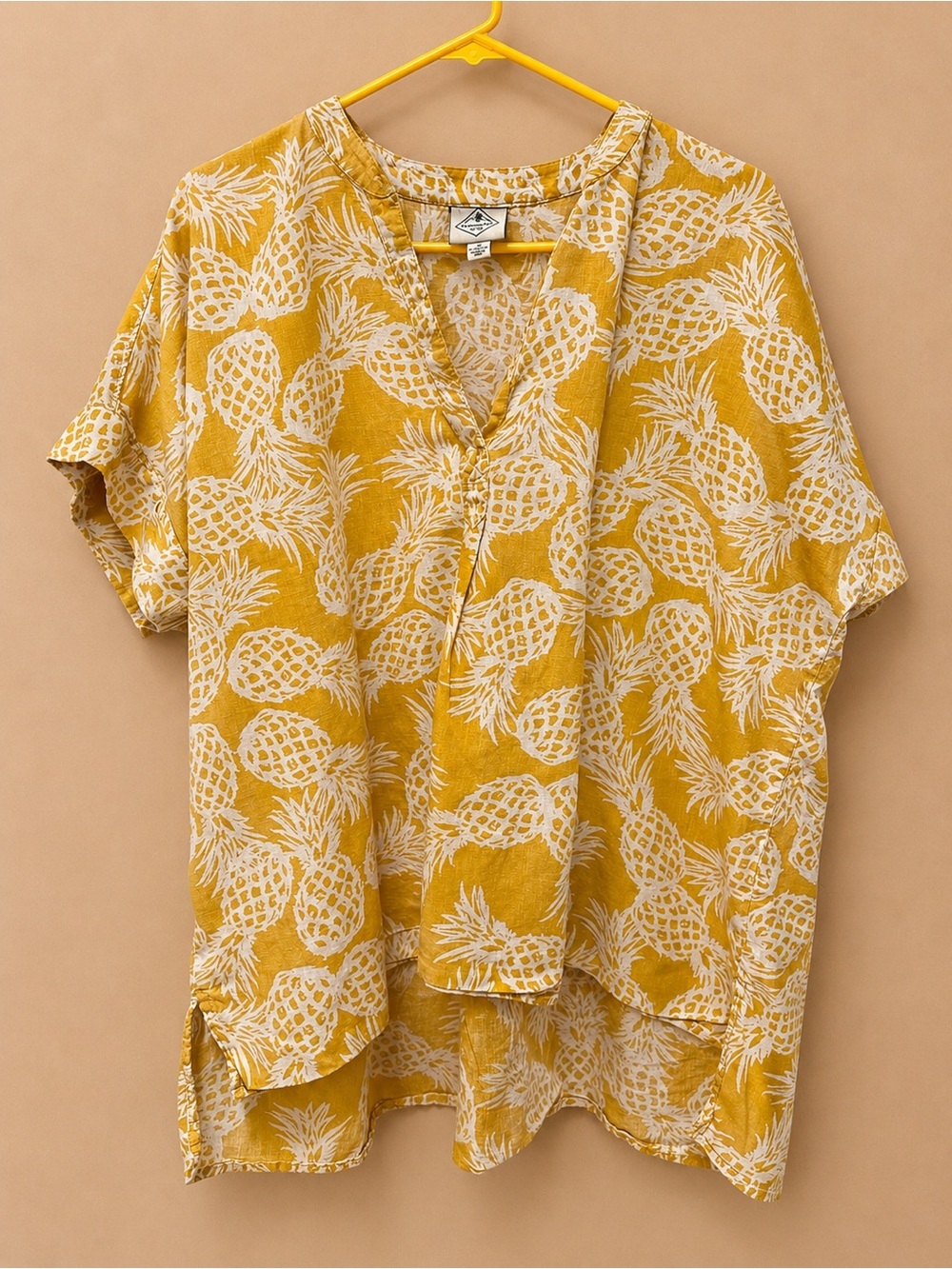 St. John's Bay Yellow and White Printed V-Neck Tunic